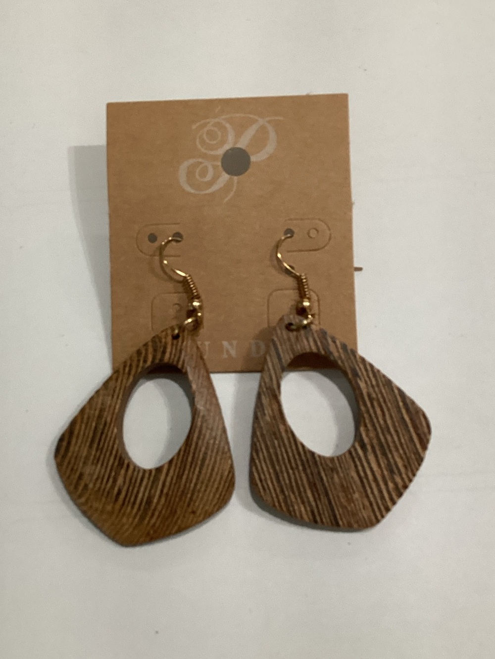 Plunder Brown Wood Open Geometric‎ Dangle Earrings
